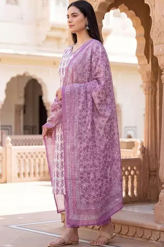 Women Ethnic Motifs Printed Regular  Cotton Kurta with Trousers & With Dupatta