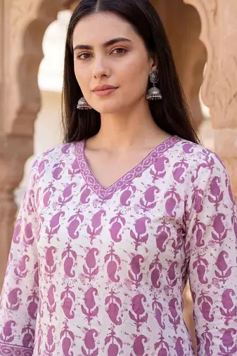 Women Ethnic Motifs Printed Regular  Cotton Kurta with Trousers & With Dupatta