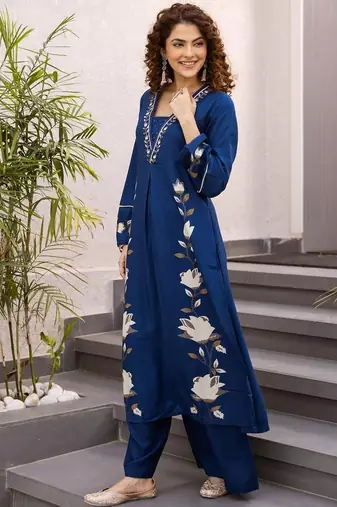Women Floral Printed A-Line Kurta with Palazzos
