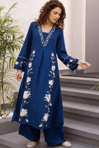 Women Floral Printed A-Line Kurta with Palazzos