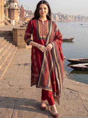 Women Ethnic Motifs Printed Regular  Cotton Kurta with Trousers & With Dupatta 1