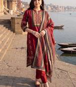 Women Ethnic Motifs Printed Regular  Cotton Kurta with Trousers & With Dupatta