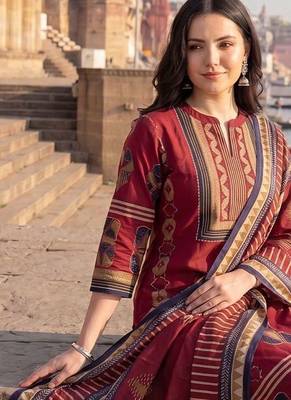 Women Ethnic Motifs Printed Regular  Cotton Kurta with Trousers & With Dupatta 2