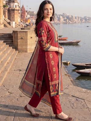 Women Ethnic Motifs Printed Regular  Cotton Kurta with Trousers & With Dupatta 4