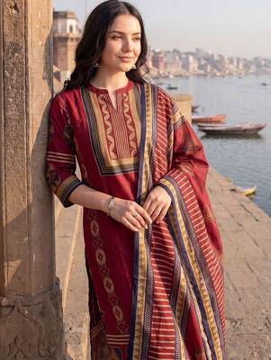 Women Ethnic Motifs Printed Regular  Cotton Kurta with Trousers & With Dupatta 5