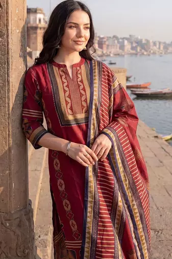 Women Ethnic Motifs Printed Regular  Cotton Kurta with Trousers & With Dupatta