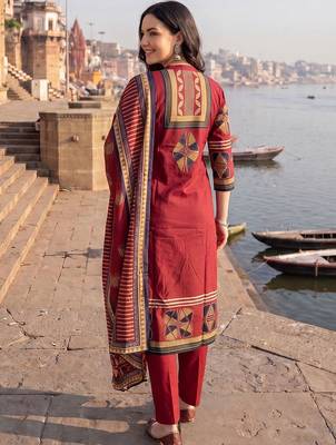 Women Ethnic Motifs Printed Regular  Cotton Kurta with Trousers & With Dupatta 6
