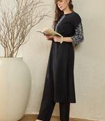Women Ethnic Motifs Embroidered Regular Thread Work  Cotton Kurta with Trousers