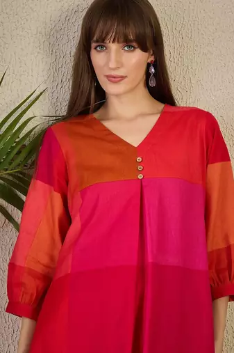 Adults-Women Colourblocked A-Line Kurta with Trousers
