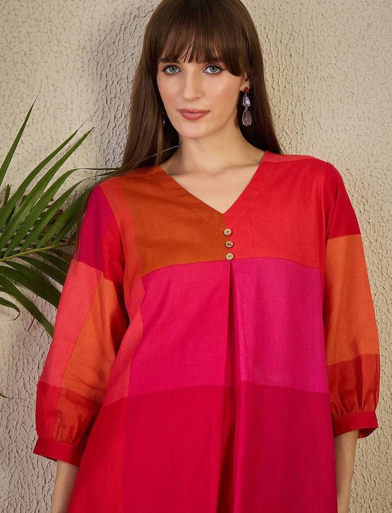 Adults-Women Colourblocked A-Line Kurta with Trousers