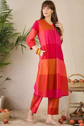 Adults-Women Colourblocked A-Line Kurta with Trousers