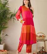 Adults-Women Colourblocked A-Line Kurta with Trousers