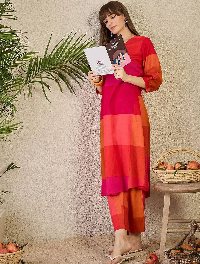 Adults-Women Colourblocked A-Line Kurta with Trousers