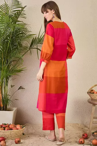 Adults-Women Colourblocked A-Line Kurta with Trousers