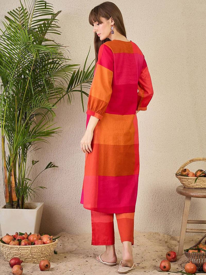 Adults-Women Colourblocked A-Line Kurta with Trousers