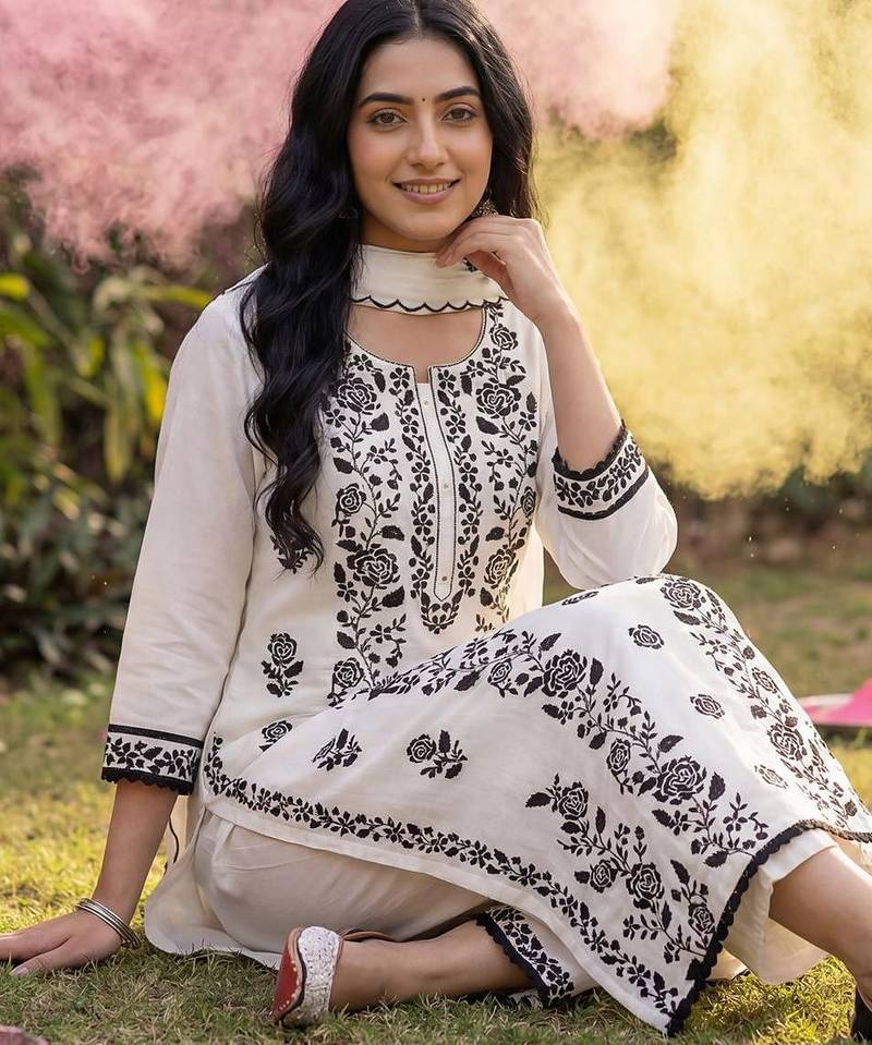 Ethnic Motifs Embroidered Regular Thread Work Kurta With Trousers & Dupatta