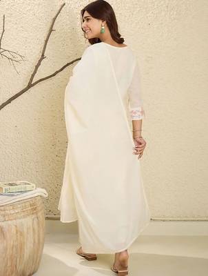 Floral Embroidered Mirror Work  Cotton A-Line Kurta With Trousers & Dupatta 6