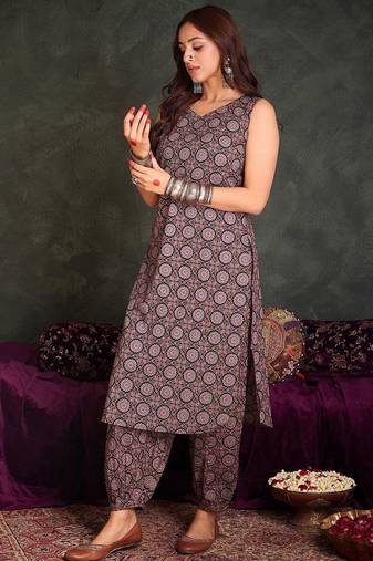 Ajrakh Printed Cotton Kurta with Salwar