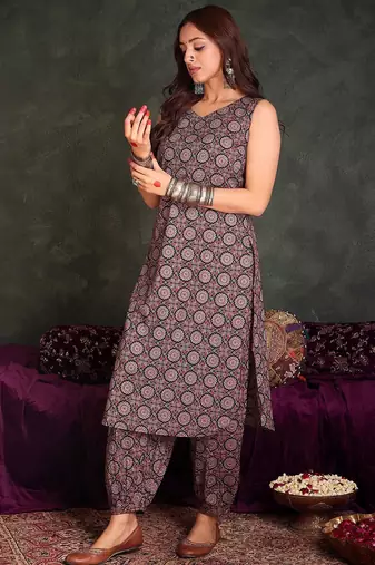 Ajrakh Printed Regular  Cotton Kurta with Salwar