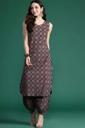 Ajrakh Printed Regular  Cotton Kurta with Salwar