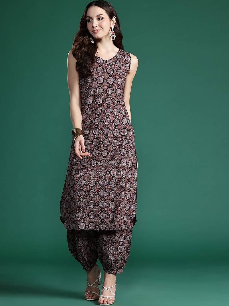 Ajrakh Printed Regular  Cotton Kurta with Salwar