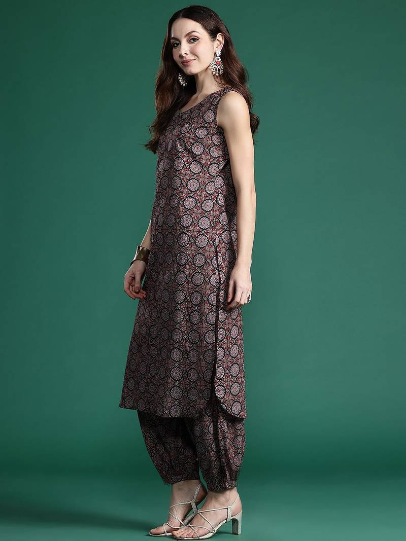Ajrakh Printed Regular  Cotton Kurta with Salwar