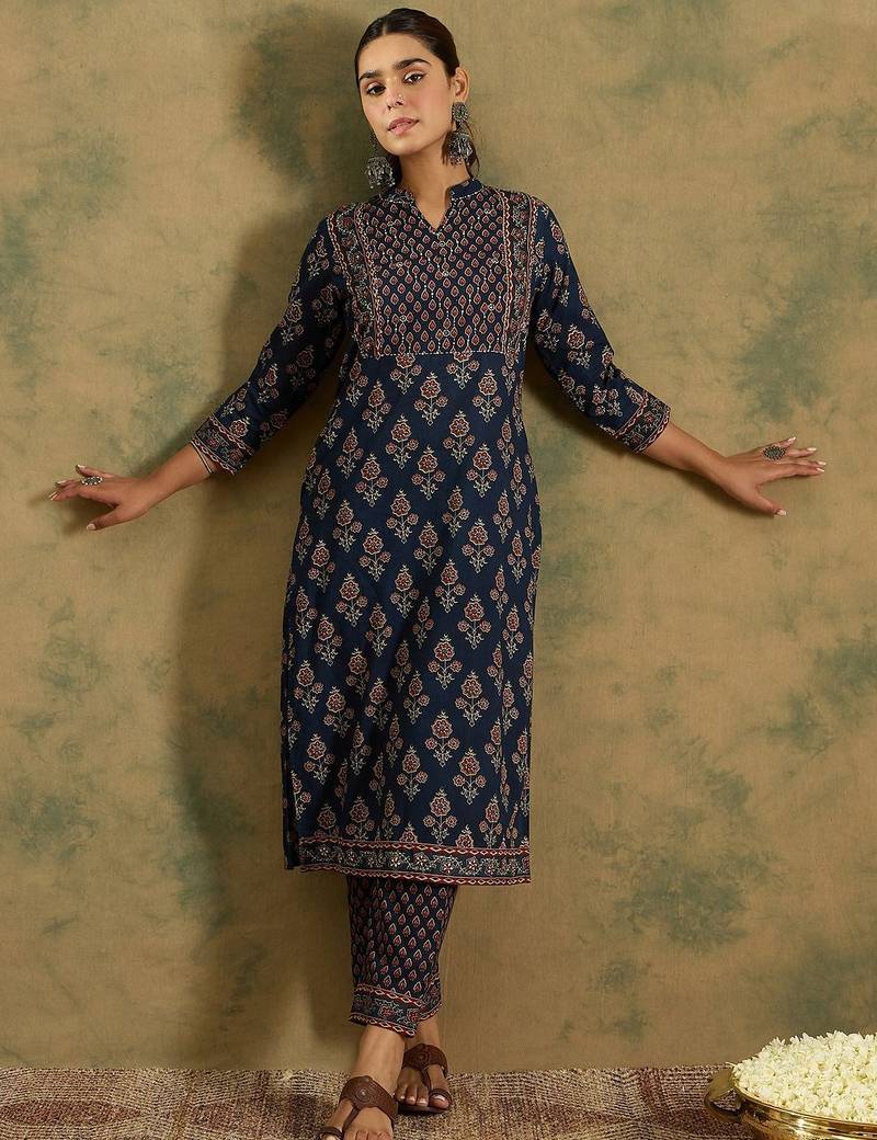 Ethnic Motifs Printed  Cotton Kurta With Trousers