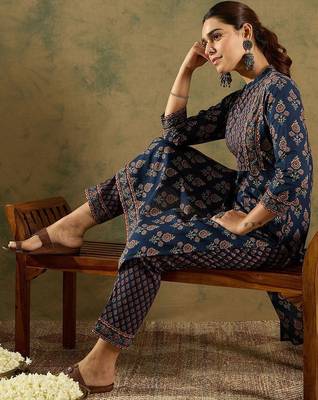 Ethnic Motifs Printed  Cotton Kurta With Trousers 6