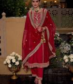Ethnic Motifs Embroidered Panelled Kurta With Trousers & Dupatta