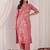 Floral Embroidered Thread Work  Cotton V-Neck Straight Kurta With Trousers