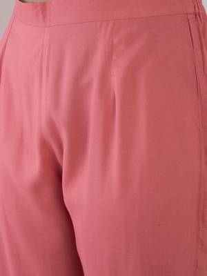 Floral Embroidered Thread Work  Cotton V-Neck Straight Kurta With Trousers 3