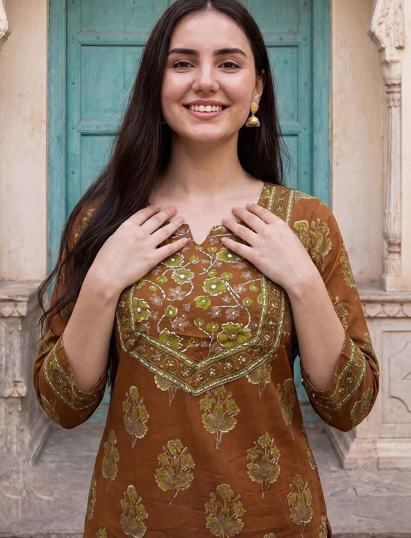Women Floral Printed Regular  Cotton Kurta with Trousers & With Dupatta