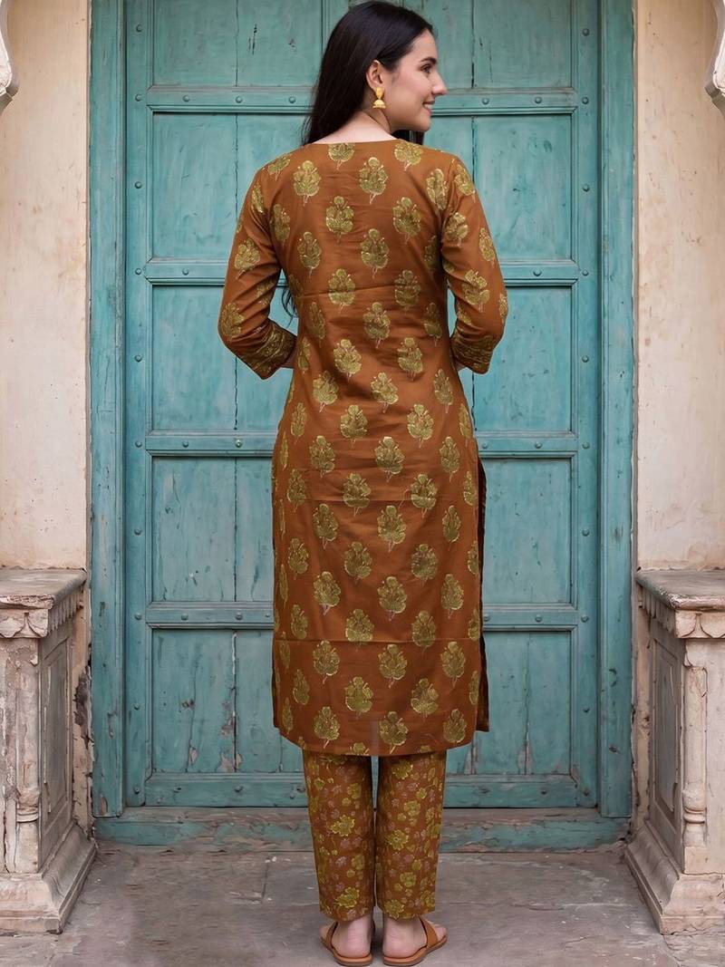 Women Floral Printed Regular  Cotton Kurta with Trousers & With Dupatta