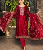Ethnic Motifs Embroidered Round Neck Thread Work Kurta with Trousers & Dupatta