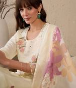 Women Floral Embroidered Regular Mirror Work Chanderi Silk Kurta with Trousers & With Dupatta