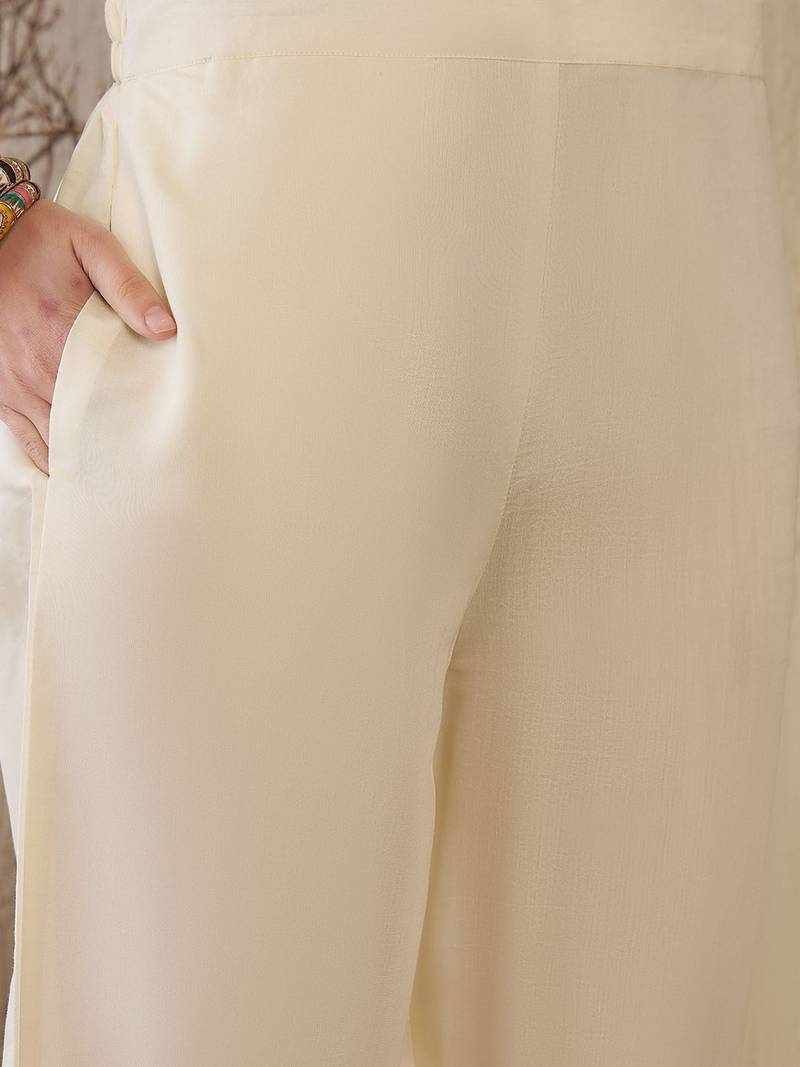 Women Floral Embroidered Regular Mirror Work Chanderi Silk Kurta with Trousers & With Dupatta