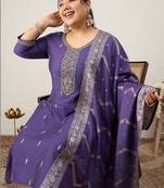 Plus Size Ethnic Motifs Embroidered Regular Kurta with Trousers & With Dupatta