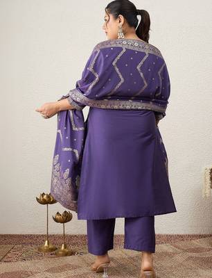Plus Size Ethnic Motifs Embroidered Regular Kurta with Trousers & With Dupatta 5