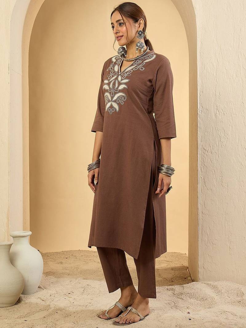 Women Floral Embroidered Regular  Cotton Kurta Set