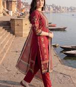 Women Ethnic Motifs Printed Regular  Cotton Kurta with Trousers & With Dupatta
