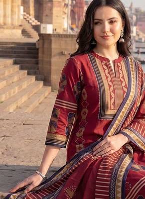 Women Ethnic Motifs Printed Regular  Cotton Kurta with Trousers & With Dupatta 5