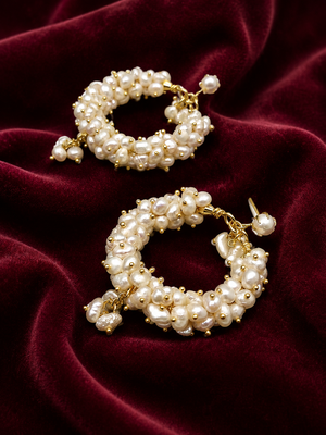 Freshwater pearl cluster hoop earrings with gold accents 1