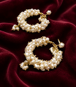 Freshwater pearl cluster hoop earrings with gold accents