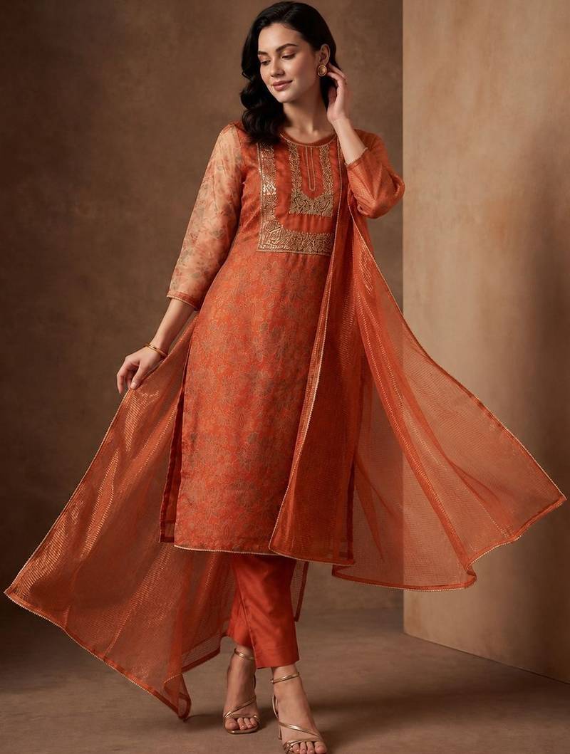 Women Ethnic Motifs Embroidered Regular Kurta with Trousers & With Dupatta