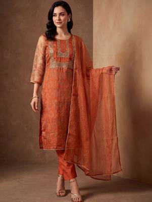 Women Ethnic Motifs Embroidered Regular Kurta with Trousers & With Dupatta 5
