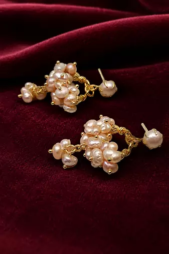 Freshwater pearl cluster drop earrings with gold-tone chain freshwater pearl cluster drop earrings with gold-tone