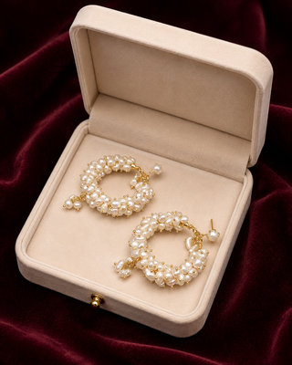 Freshwater pearl cluster hoop earrings with gold accents 2