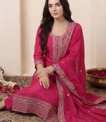 Women Ethnic Motifs Embroidered Regular Chanderi Cotton Kurta with Trousers & With Dupatta