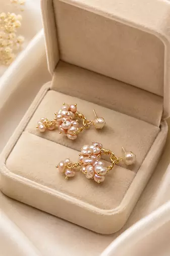Freshwater pearl cluster drop earrings with gold-tone chain freshwater pearl cluster drop earrings with gold-tone