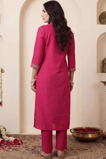 Women Ethnic Motifs Embroidered Regular Chanderi Cotton Kurta with Trousers & With Dupatta